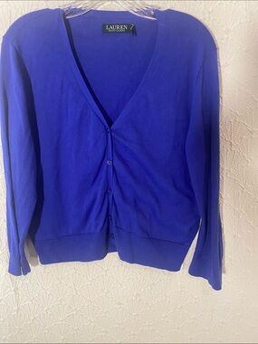 Lauren Ralph Lauren Royal Blue V-Neck Button Cardigan Size XL Preppy Classic